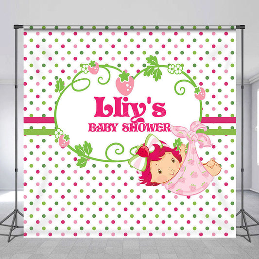 Lofaris Strawberry Girl Dots Custom Baby Shower Backdrop