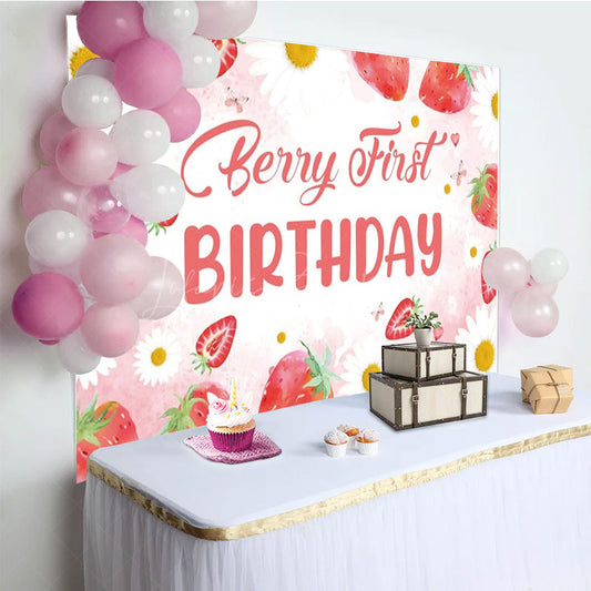 Lofaris Strawberry Girl First Sweet Birthday Party Backdrop