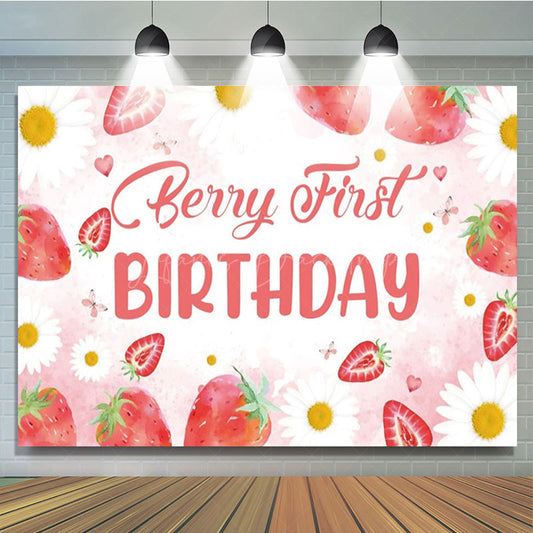 Lofaris Strawberry Girl First Sweet Birthday Party Backdrop