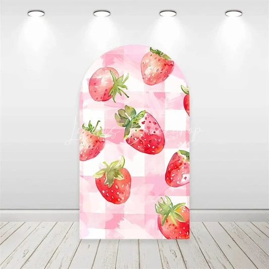 Lofaris Strawberry Pink Floral Backdrop Sweet First Birthday Decor for Girls Garden Party Photo Arch Background