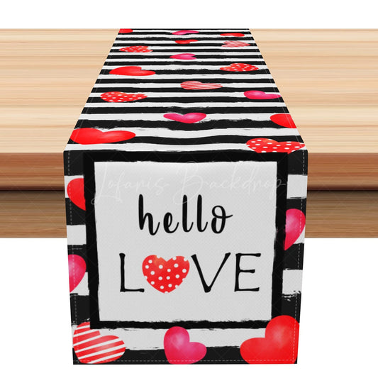 Lofaris Stripe Hearts Hello Love Valentines Day Table Runner