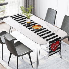 Lofaris Stripe Red Love Heart Valentines Day Table Runner