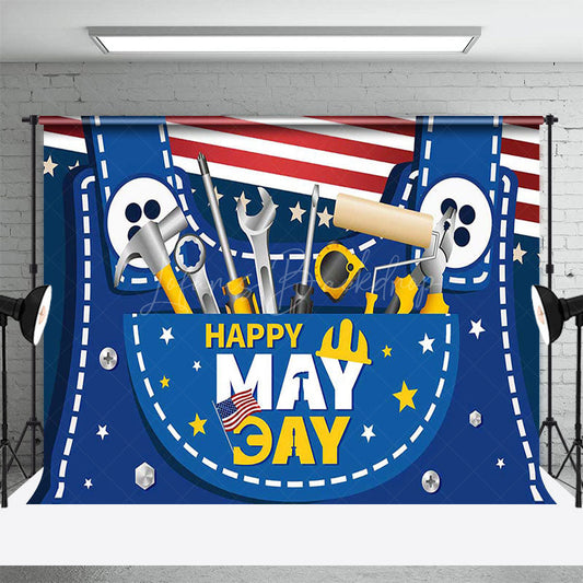 Lofaris Stripe Usa Flag Tool Overalls Happy May Day Backdrop