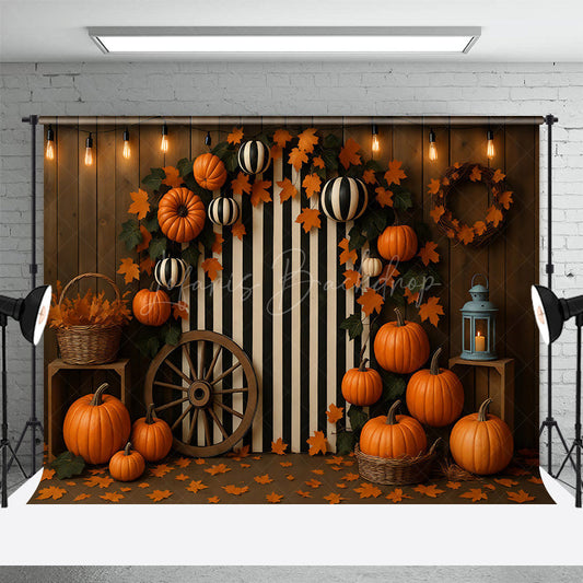 Lofaris Stripes Meets Pumpkins Sweet Cake Smash Backdrop