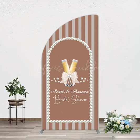 Lofaris Stripes Pearls Prosecco Bridal Shower Half Moon Arch Backdrop