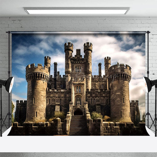 Lofaris Sturdy Stone Castle Cloudy Sky Photography Backdrop