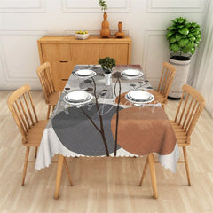 Lofaris Stylish Abstract Circles and Tree Branches Rectangle Tablecloth Modern Grey Brown Dining Table Decor