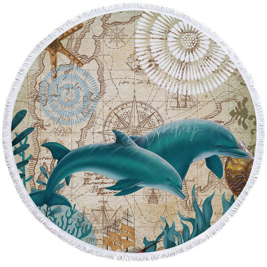 Lofaris Summer Atmosphere Marine Themed Round Beach Towel