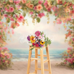 Lofaris Summer Beach Backdrop Tropical Hibiscus Floral Frame Hawaiian Luau Party Photography Background