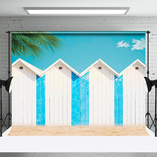Lofaris Summer Beach Blue White Hut Palm Trees Photo Backdrop