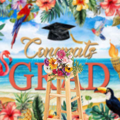 Lofaris Summer Beach Floral Flamingo Congrats Grad Backdrop