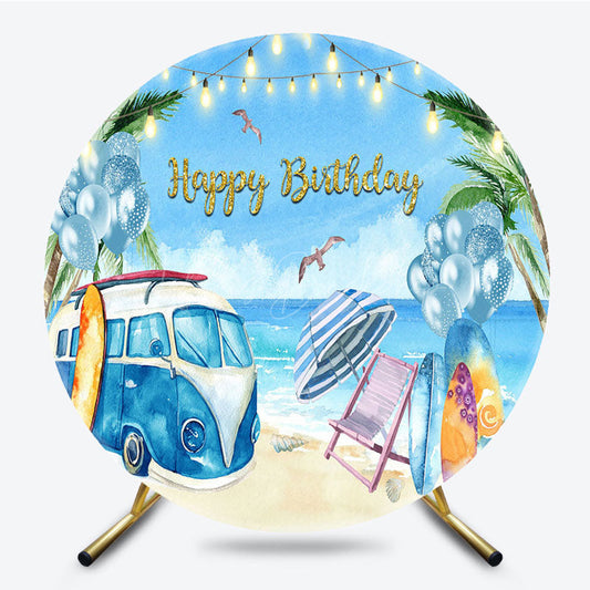 Lofaris Summer Beach Holiday Circle Happy Birthday Backdrop