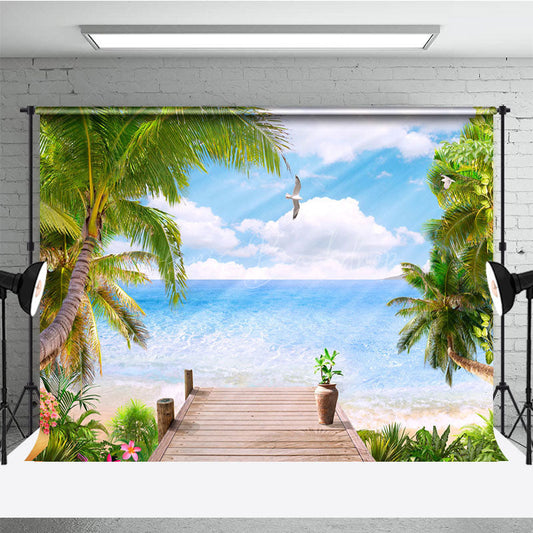 Lofaris Summer Beach Palm Tree Natural Scene Backdrop For Photo