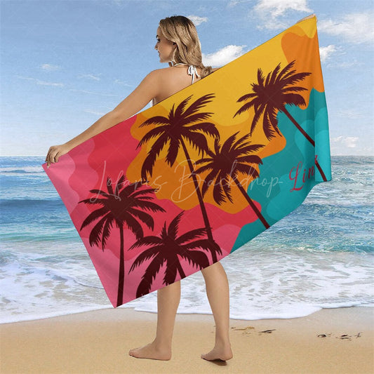 Lofaris Summer Beach Palm Trees Custom Name Towel