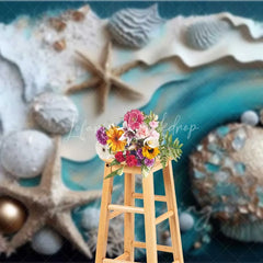 Lofaris Summer Beach Starfish and Seashell Backdrop Teal Ocean Waves Photography Background Party Event Decor