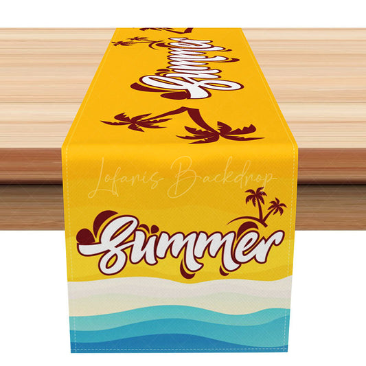 Lofaris Summer Beach Table Runner with Tropical Coconut Trees for Coastal and Hawaiian Luau Party Decor