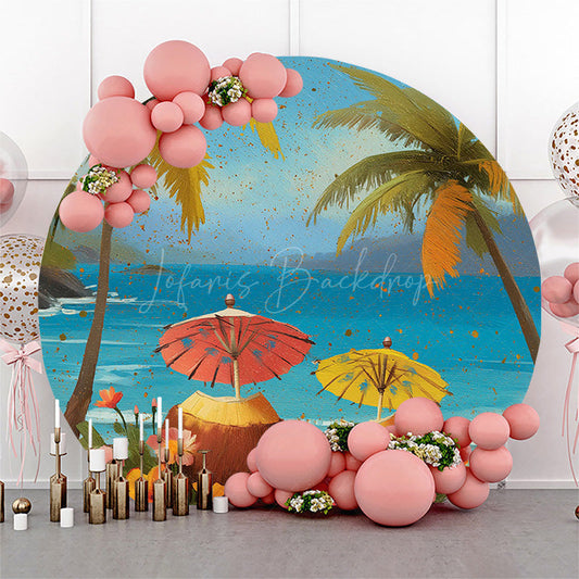 Lofaris Summer Beach Trees Coconut Umbrella Round Backdrop