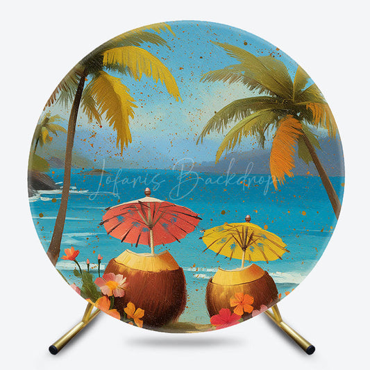 Lofaris Summer Beach Trees Coconut Umbrella Round Backdrop
