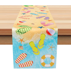 Lofaris Summer Beach Vacation Table Runner Flip Flops and Ocean Waves Design Tropical Coastal Kitchen or Party Decor