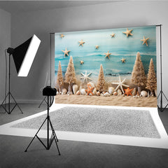 Lofaris Summer Coastal Photography Backdrop Beach Sand with Starfish and Shells Tropical Ocean Themed Photo Prop Decor