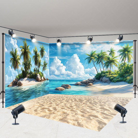 Lofaris Summer Coastal Scenery Sandy Beach Room Set Backdrop