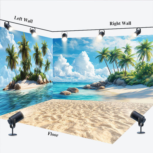 Lofaris Summer Coastal Scenery Sandy Beach Room Set Backdrop