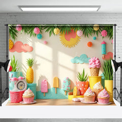 Lofaris Summer Colorful Ice Cream Wall Plant Photo Backdrop