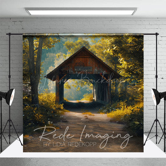 Lofaris Summer Covered Bridge Forest Scene Photo Backdrop