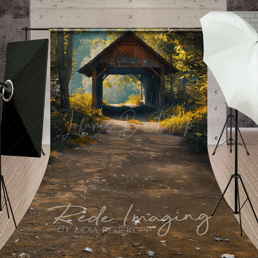 Lofaris Summer Covered Bridge Forest Scene Sweep Backdrop