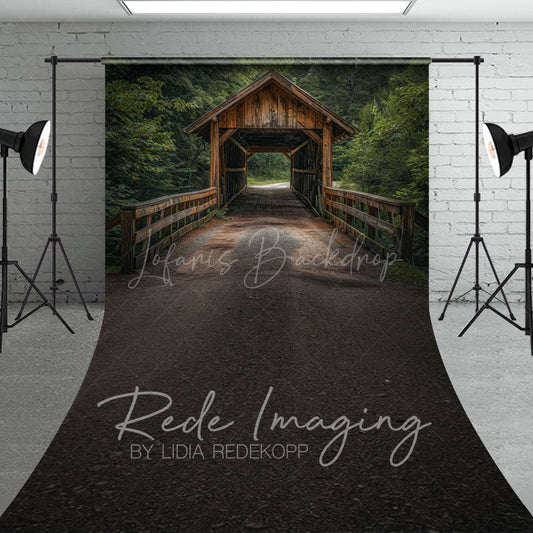 Lofaris Summer Covered Bridge Green Forest Sweep Backdrop