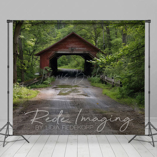 Lofaris Summer Covered Bridge Natural Forest Photo Backdrop
