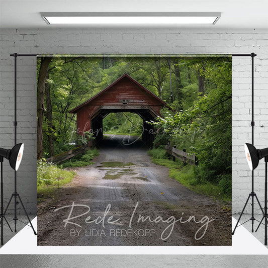 Lofaris Summer Covered Bridge Natural Forest Photo Backdrop