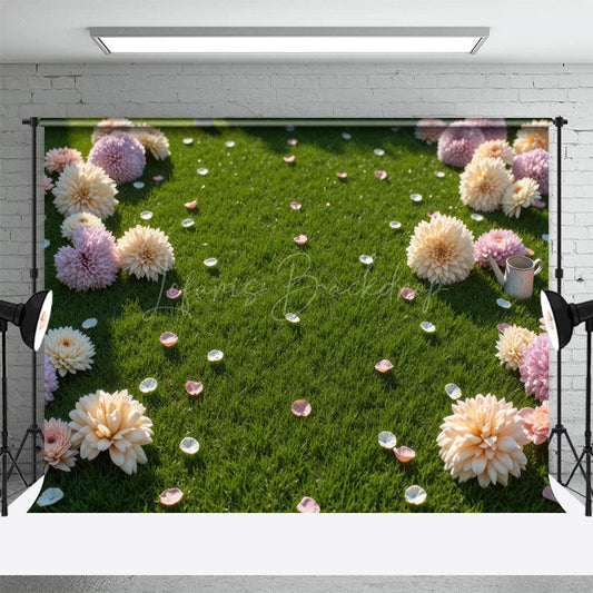 Lofaris Summer Dahlia Petal Green Grass Wedding Backdrop