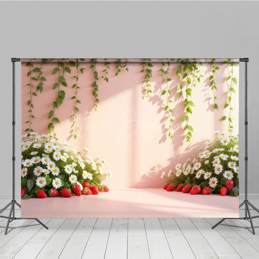 Lofaris Summer Daisy Strawberry Floral Photography Backdrop