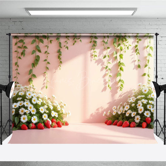Lofaris Summer Daisy Strawberry Floral Photography Backdrop