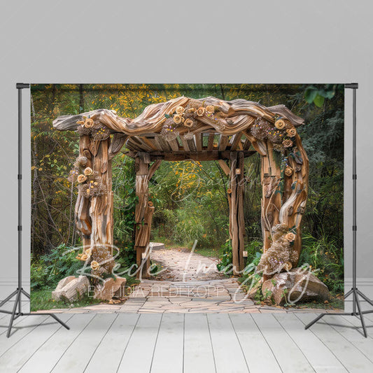 Lofaris Summer Floral Arch Pavilion Forest Path Photo Backdrop