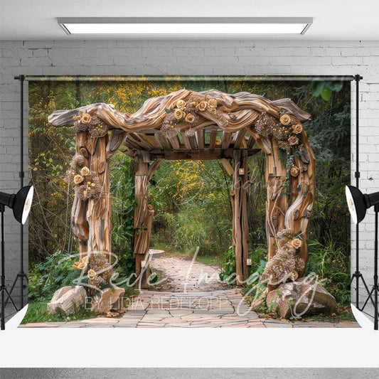 Lofaris Summer Floral Arch Pavilion Forest Path Photo Backdrop