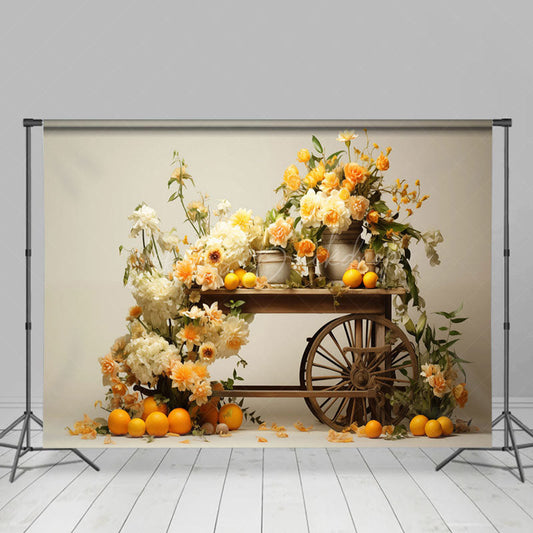 Lofaris Summer Floral Orange Wood Trolley Photography Backdrop