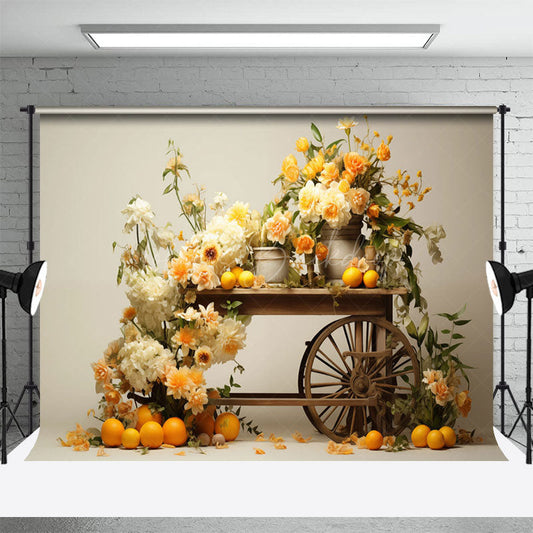 Lofaris Summer Floral Orange Wood Trolley Photography Backdrop