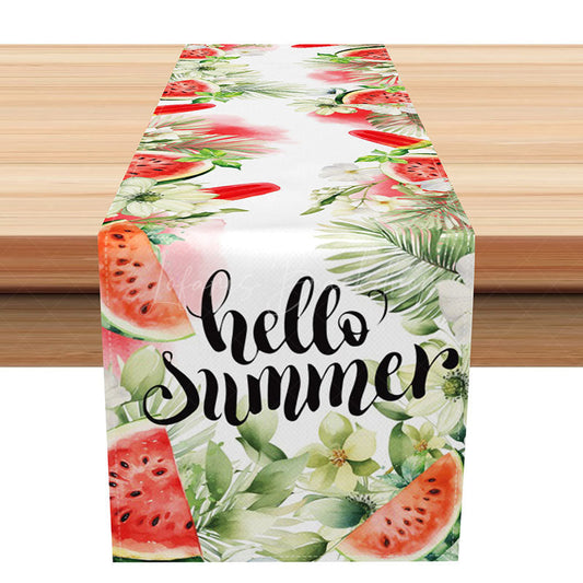 Lofaris Summer Floral Table Runner with Watermelon and Ice Lolly Print for Tropical Beach Party Kitchen Decor