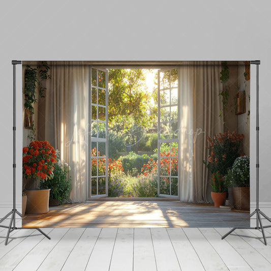 Lofaris Summer Flower Landscape Sunlight Window Photo Backdrop