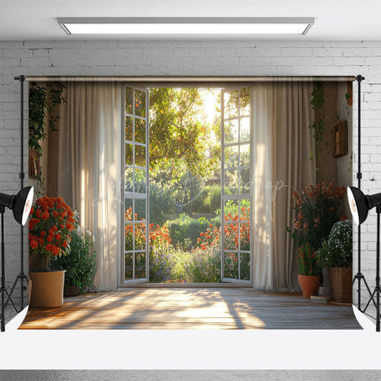 Lofaris Summer Flower Landscape Sunlight Window Photo Backdrop
