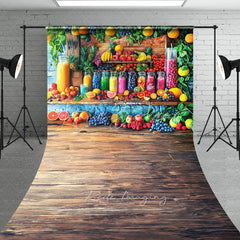 Lofaris Summer Fresh Fruit Juice Stand Backdrop Colorful Citrus Berries Rustic Wood Table Photography Background