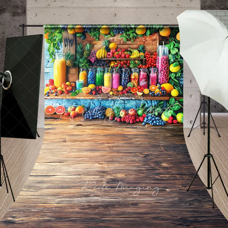 Lofaris Summer Fresh Fruit Juice Stand Backdrop Colorful Citrus Berries Rustic Wood Table Photography Background