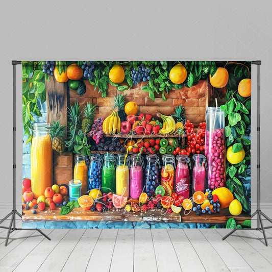 Lofaris Summer Fruit Stand Backdrop Colorful Juice Bottles and Fresh Berries Photography Background for Tropical Party