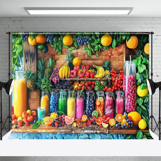 Lofaris Summer Fruit Stand Backdrop Colorful Juice Bottles and Fresh Berries Photography Background for Tropical Party