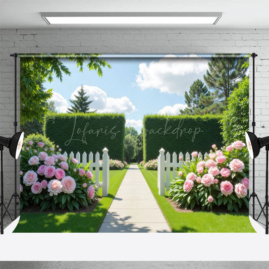 Lofaris Summer Greenery Garden Pink Flowers Wedding Backdrop