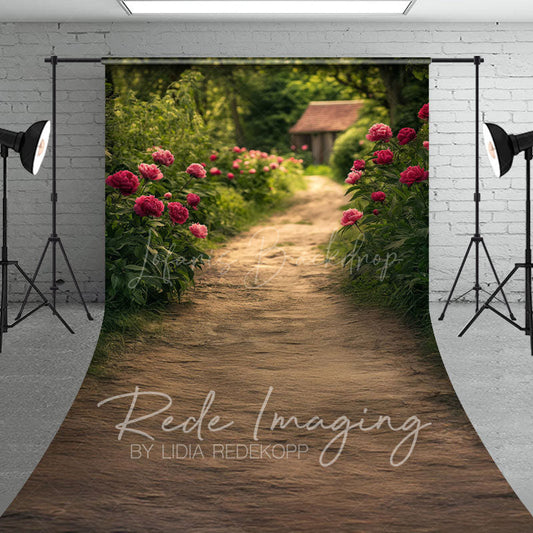 Lofaris Summer Greenery Rose Rustic Dirt Path Sweep Backdrop