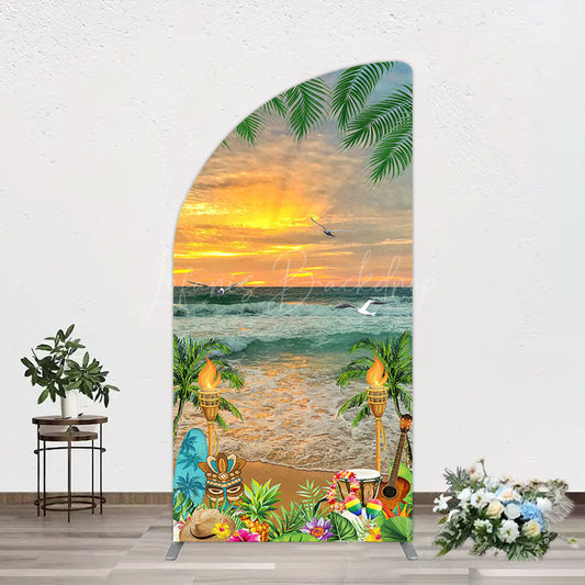 Lofaris Summer Hawaii Sunset Beach Carnival Half Moon Arch Backdrop