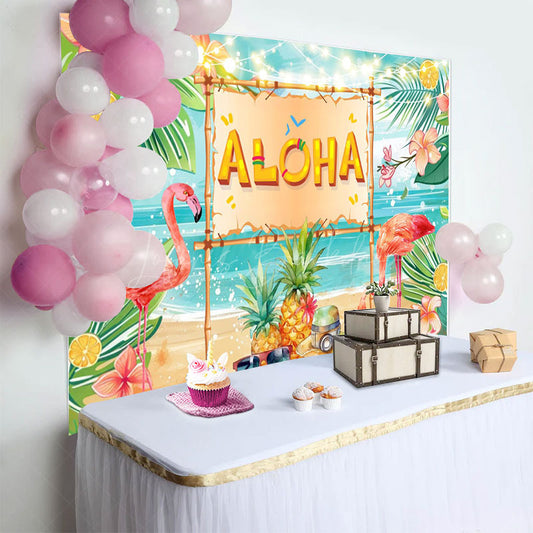 Lofaris Summer Hawaiian Flamingo Aloha Birthday Backdrop
